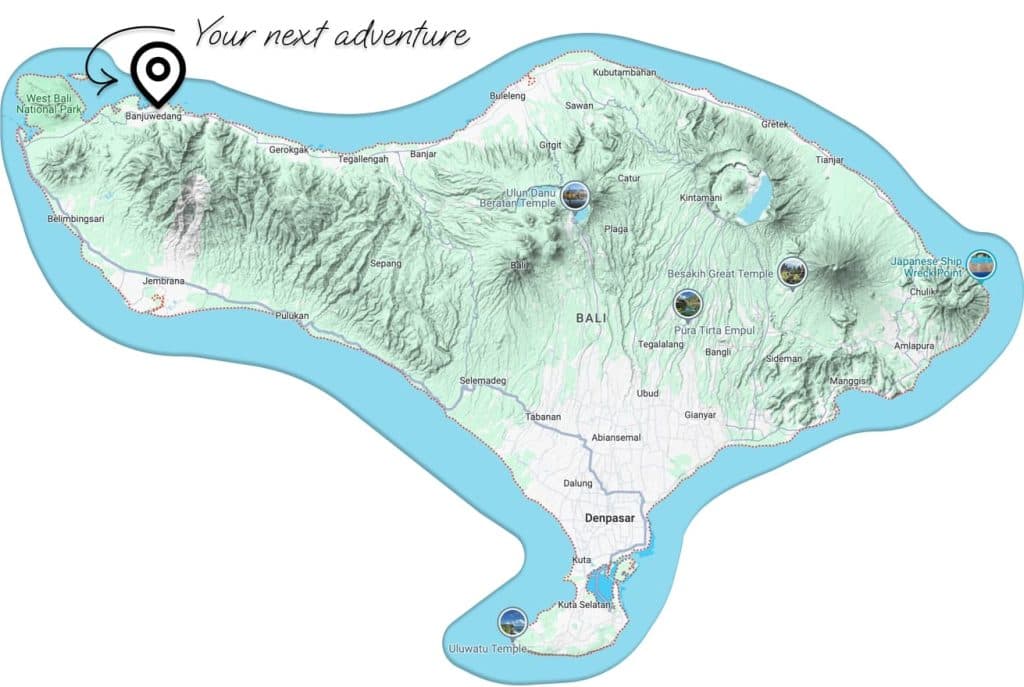 Mappa di Sumberkima e del nord-ovest di Bali